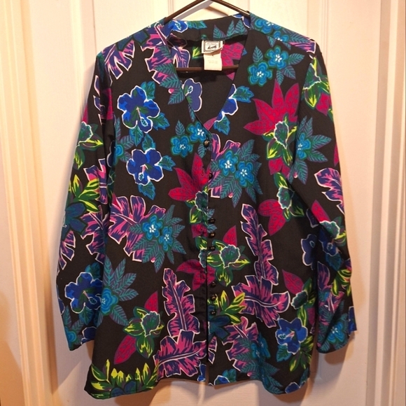 Vintage Jackets & Blazers - Vintage Black Floral Jacket My Pieces Women's Large